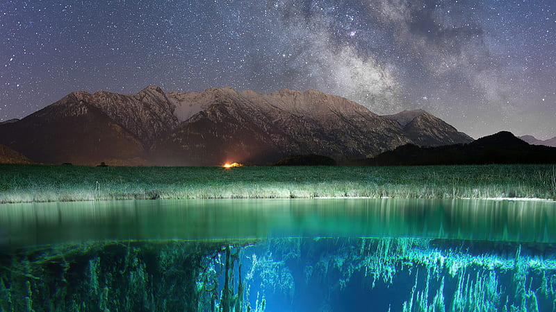 Milkyway Underwater , milky-way, stars, underwater, nature, mountains, HD wallpaper