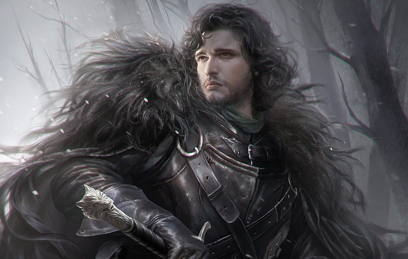 Jon Snow, art, g host lee, fantasy, luminos, game of thrones, black, man, HD wallpaper