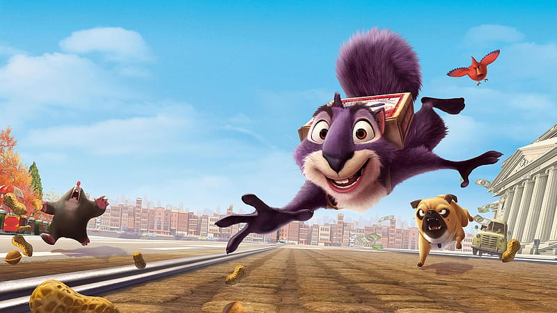 The Nut Job 2: Nutty by Nature (2017), poster, squirrel, veverita, movie, the nut job 2, purple, animation, nutty by nature, blue, HD wallpaper