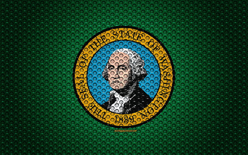 Flag of Washington American state, creative art, metal mesh texture, Washington flag, national symbol, Washington, USA, flags of American states, HD wallpaper