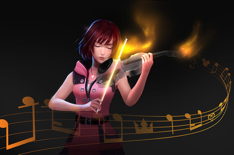 kingdom hearts iii, kairi, violin, instrument, anime games, Anime, HD wallpaper