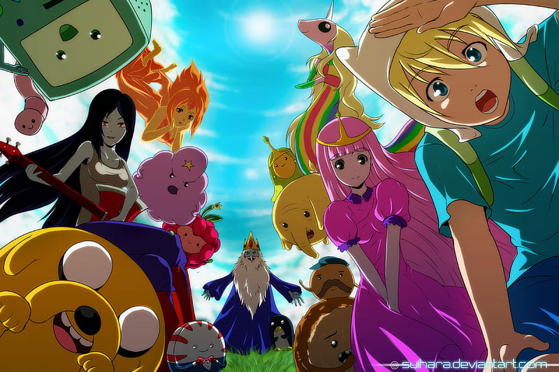 Adventure Time, lady rainicorn, flame princess, princess bubblegum, lsp, trunks, pb, marceline, lumpy space princess, jake, bemo, icce king, finn, HD wallpaper
