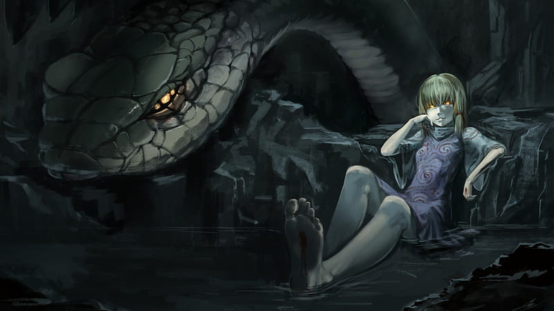 A snake girl?, Water, Blood, Ruins, Girl, Snake, Cave, HD wallpaper
