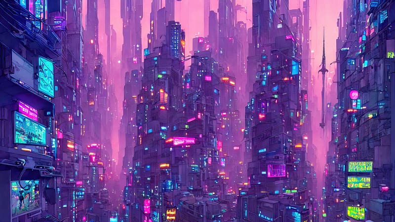 Neon Skyscrapers Embracing The Cyberpunk Cityscape, cyberpunk, scifi, artist, artwork, digital-art, HD wallpaper