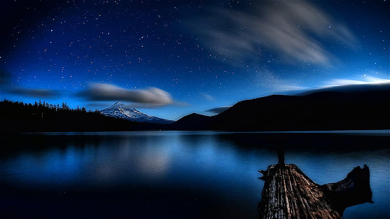 Bleu Nuit, bonito, starry, smooth, sky, clouds, glass, streaked, dream, blue, night, HD wallpaper