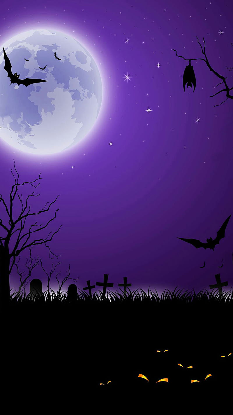 scary halloween, bat, cemetery, cross, eyes, fly, ghost, holiday, moon, night, tree, HD phone wallpaper