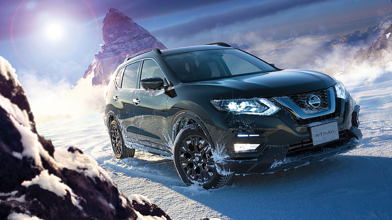 Nissan X-Trail, 2017 SUV, black X-Trail, winter, mountains, snow, Japanese cars, Nissan, HD wallpaper