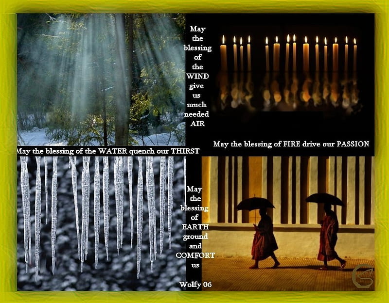 Blessing, fire, monks, poem, air, rain, wood, HD wallpaper