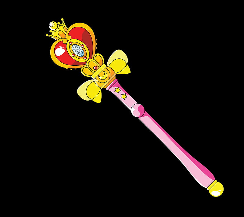 Spiral Heart Moon Rod, staff, red, item, object, cg, objects, yellow, anime, sailor moon, weapon, realistic, pink, sailormoon, wand, items, rod, black, plain, 3d, dark, simple, HD wallpaper