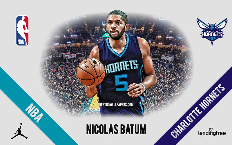 Nicolas Batum, Charlotte Hornets, French Basketball Player, NBA, portrait, USA, basketball, Spectrum Center, Charlotte Hornets logo, HD wallpaper