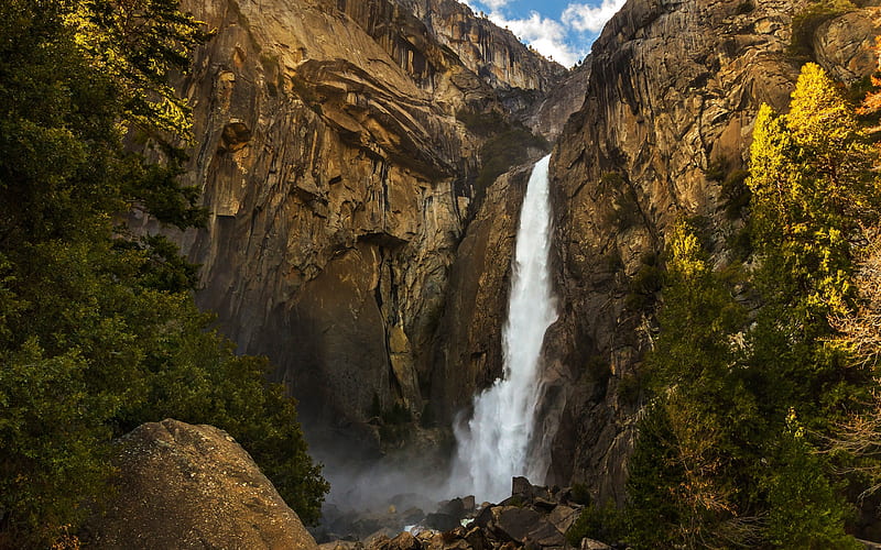 Yosemite National Park, mountains, forest, waterfall, Sierra Nevada, USA, America, HD wallpaper
