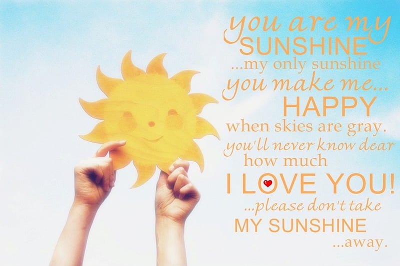 my Sunshine, text, sun, words, gingerbread-heart, sky, declaration of love, hands, love, heart, sunshine, HD wallpaper
