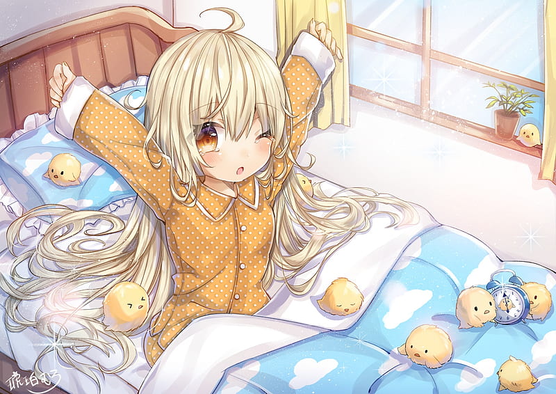 anime girl, loli, blonde, sleepy, long hair, teary eyes, Anime, HD wallpaper