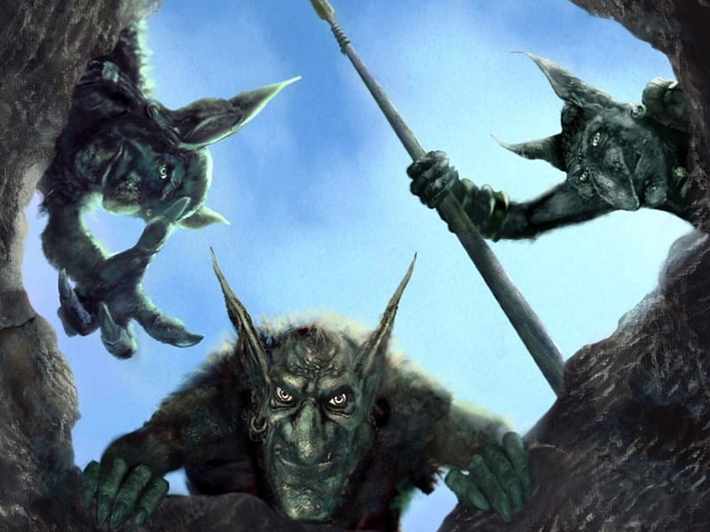 Goblins, sky, green, hol, HD wallpaper