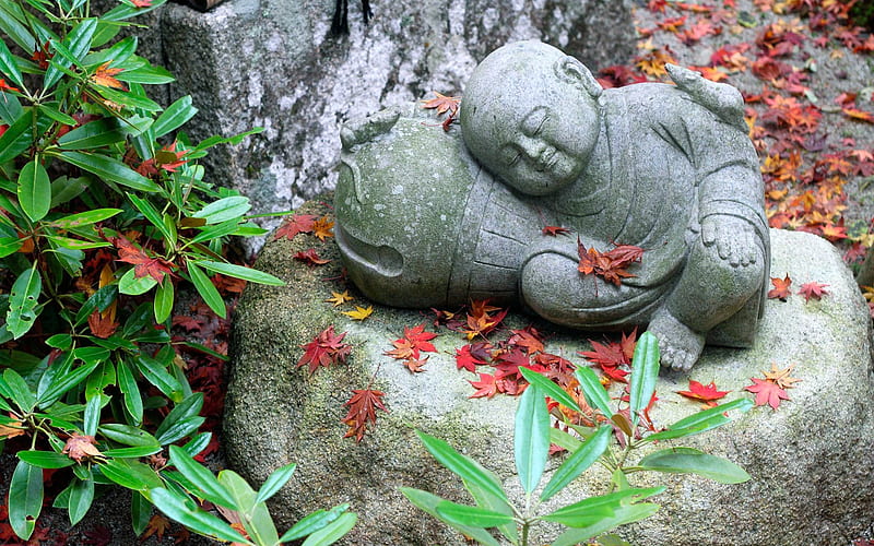 Stone ornaments-Enkoji Temple Autumn, HD wallpaper