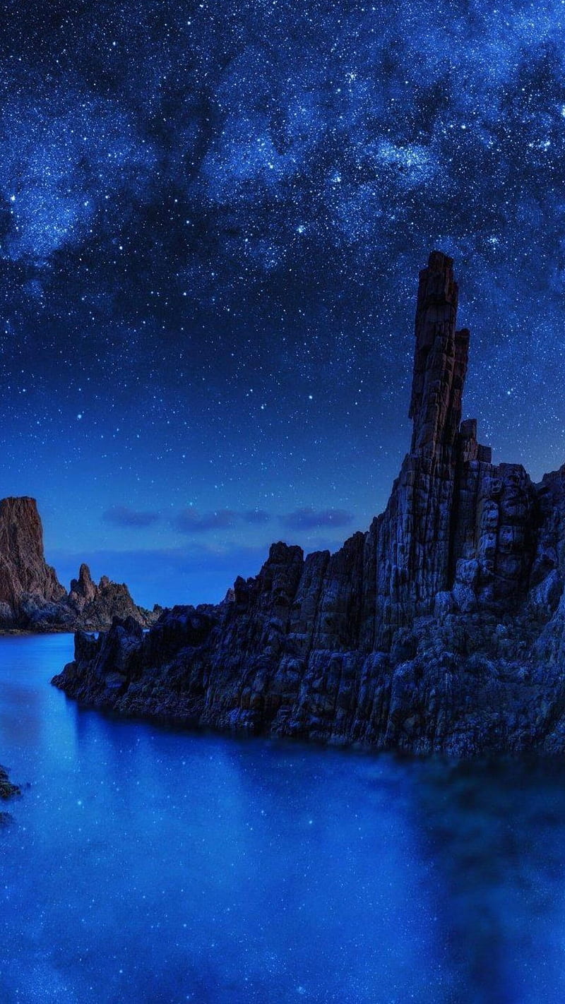 Blue Ocean , rocks, sky, dark, background, HD phone wallpaper