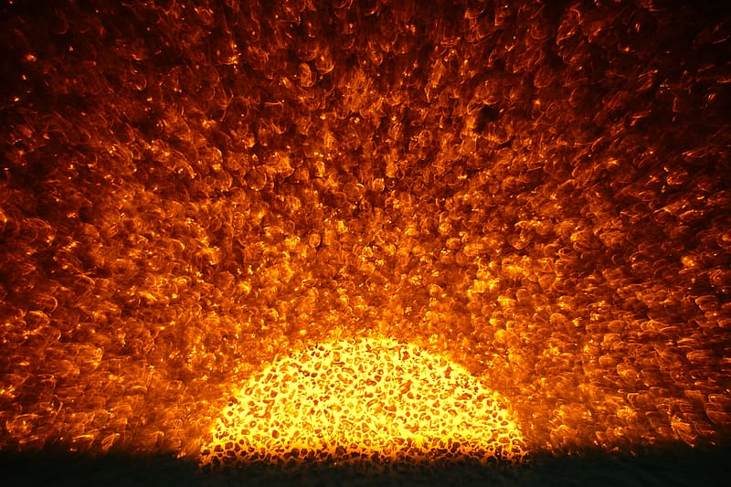 sun, fire, particles, yellow, orange, HD wallpaper