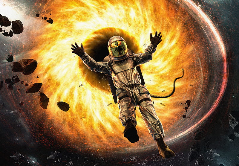 Astronaut Falling in Black Hole, HD wallpaper