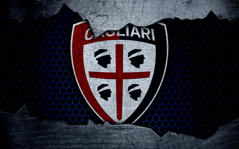 Cagliari art, Serie A, soccer, logo, football club, Cagliari FC, metal texture, HD wallpaper