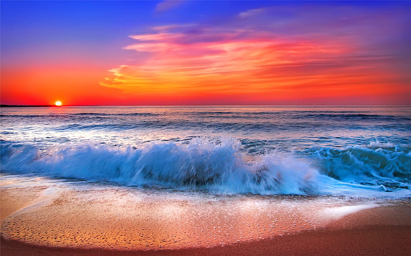 Sea sunrise, ocean, sunset, waves, sky, sea, beach, bneautiful, sunrise ...