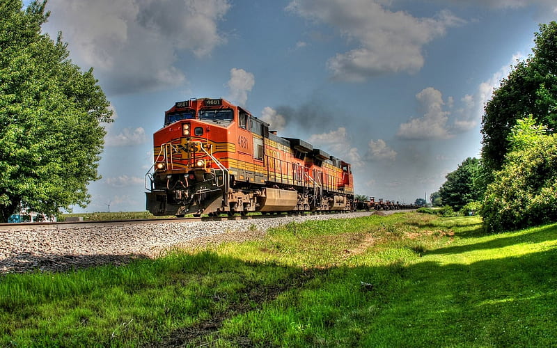train, BNSF 4681, railway, R, locomotive, HD wallpaper