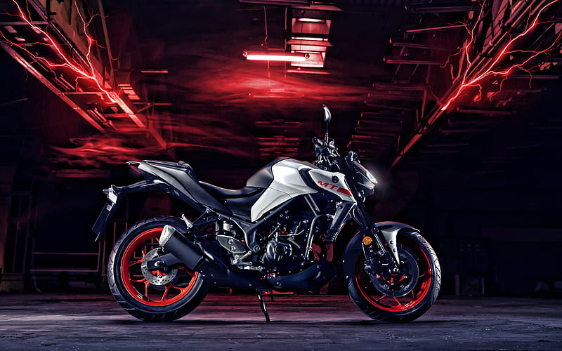 2020, Yamaha MT-03, side view, exterior, new gray-white MT-03, japanese motorcycles, Yamaha, HD wallpaper