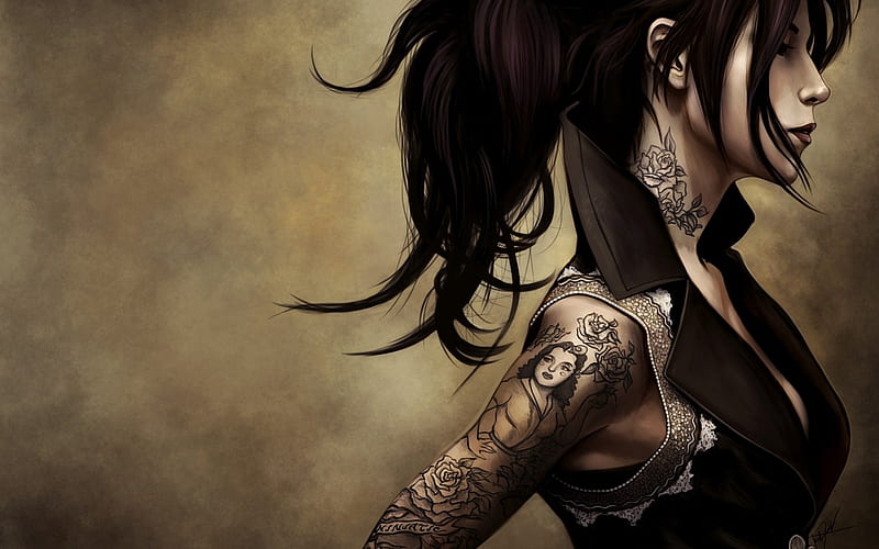 girl profile tattoos shoulder-Fantasy Design, HD wallpaper