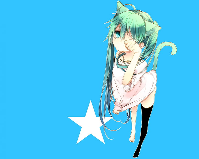 Neko Miku, rubbing, pretty, stunning, cg, hentai, nice, rubbing eyes, anime, aqua, beauty, anime girl, vocaloids, star, art, twintail, black, miku, singer, sexy, cat ears, cat, aqua eyes, cute, hatsune, cool, digital, awesome, cat tail, white, idol, long socks, artistic, hatsune miku, neko, bonito, program, twin tail, hot, blue, vocaloid, outfit, amazing, music, tail, diva, ecchi, leggings, song, girl, stockings, uniform, virtual, aqua hair, HD wallpaper