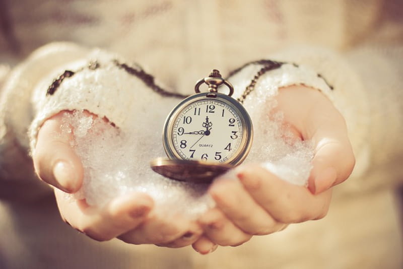 Time is love, hands, dial, snow, time, clock, cold, HD wallpaper