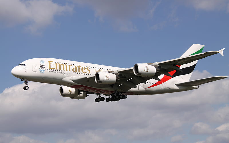 passenger plane, Airbus A388, Emirates, air travel, passenger transportation, Airbus, HD wallpaper