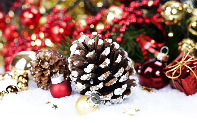 Christmas, winter, pine cone, new year, HD wallpaper
