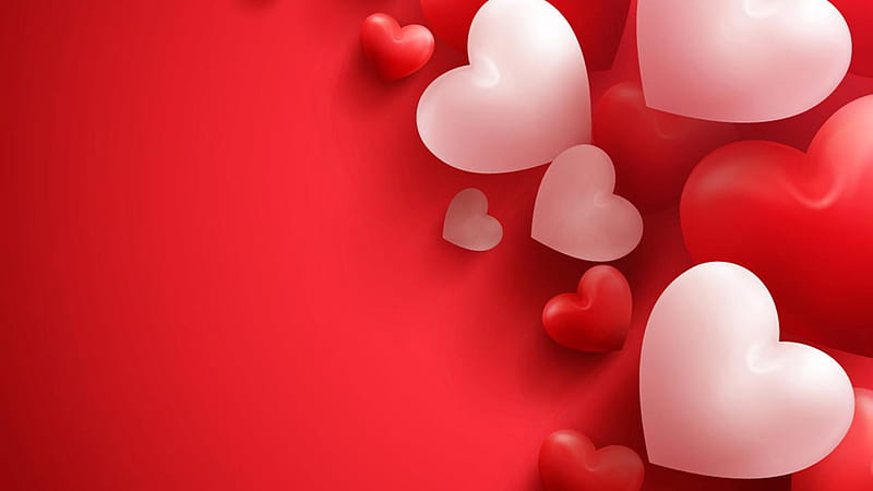 Red White Hearts In Red Background Heart, HD wallpaper