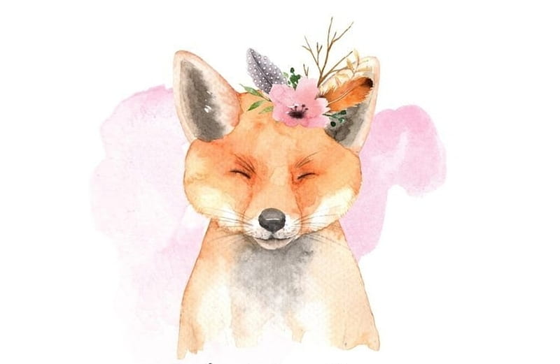 Fox, art, vulpe, watercolor, orange, HD wallpaper