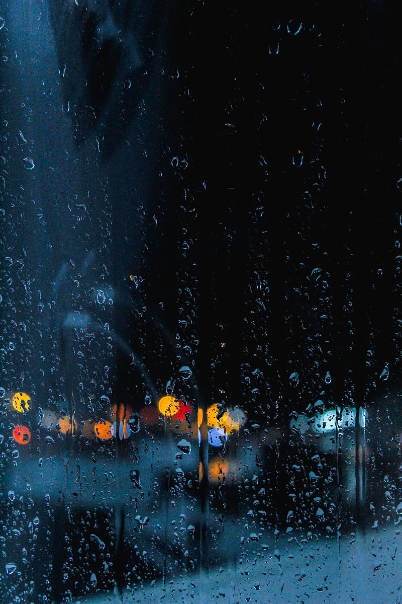 Rainy days, blue, cool, dramatic, lights, rain, water, window, HD phone wallpaper