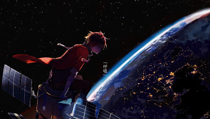 Anime boy, satellite, earth, scenery, stars, Anime, HD wallpaper | Peakpx