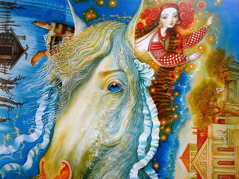 Illustration for ukrainian folk tale, folk tale, fantasy, Ukraine, abstract, HD wallpaper