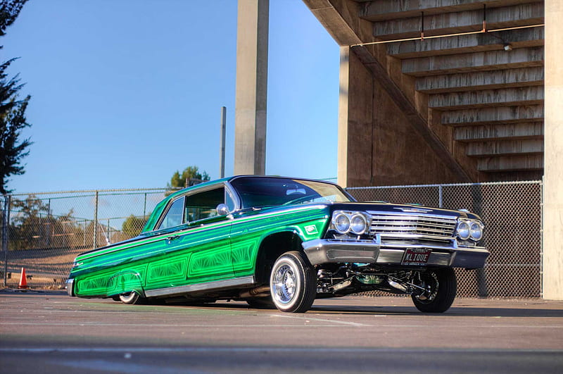 1962-Chevrolet-Impala, Classic, Bowtie, Green, Lowrider, HD wallpaper