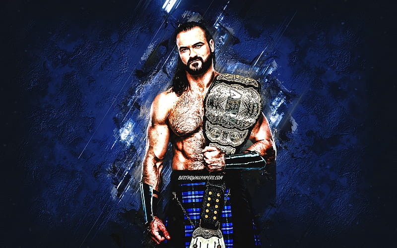 Drew McIntyre, WWE, Scottish wrestler, blue stone background, World Wrestling Entertainment, Drew McIntyre art, HD wallpaper