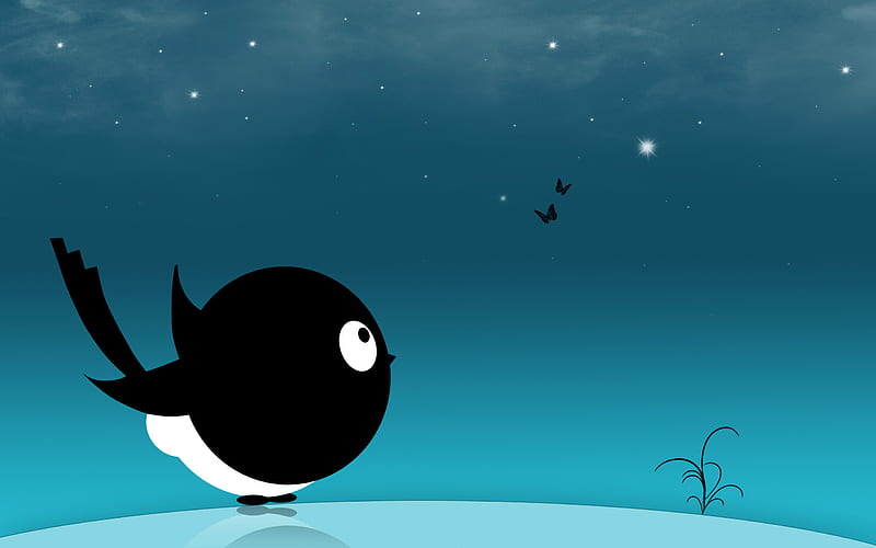 Birdie by the Lake, stars, black, cartoon, lake, cool, bird, anim, sad,  white, HD wallpaper | Peakpx