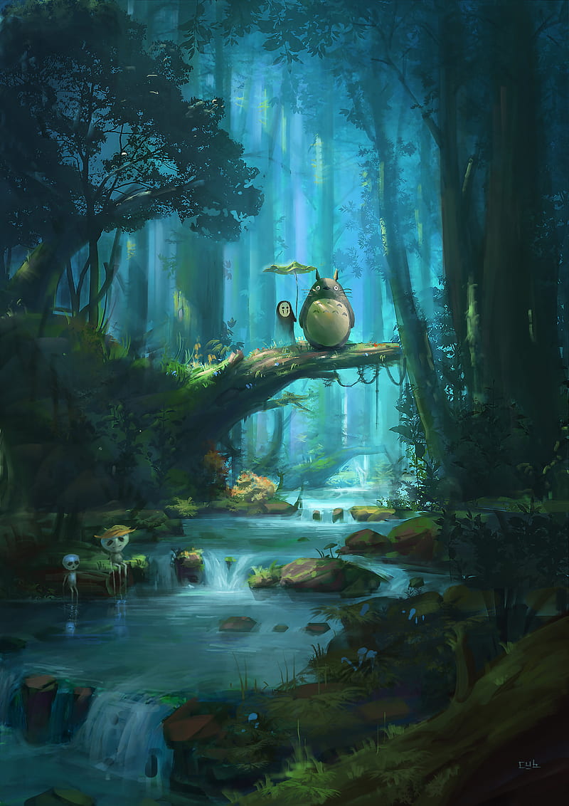 Studio Ghibli, forest, plants, water, HD phone wallpaper