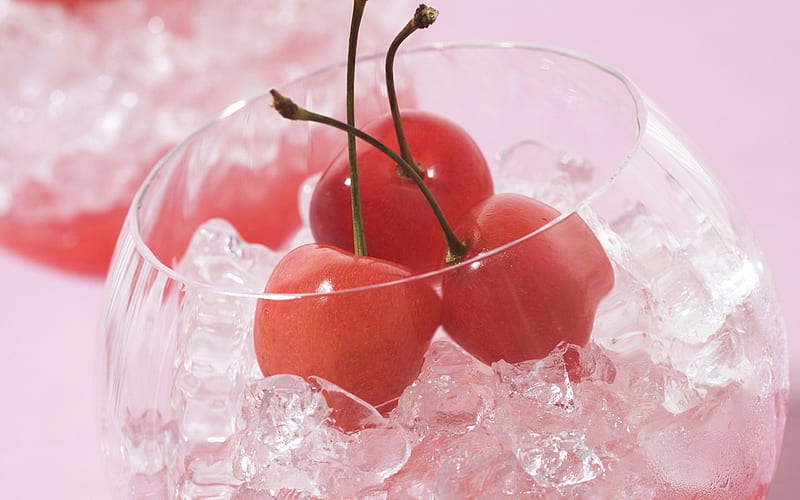 Frozen cherrys, glass, sweets, sugar, ice, cherrys, frozen, HD wallpaper