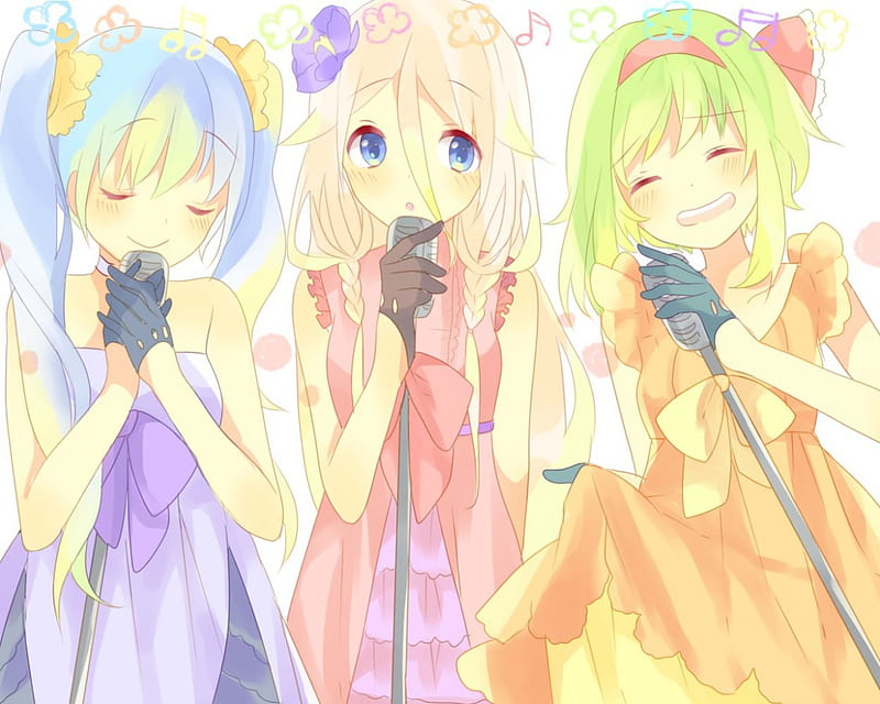 Sing It Girls!!, vocaloid, hatsune miku, gumi, IA, gloves, anime,  microphones, HD wallpaper | Peakpx