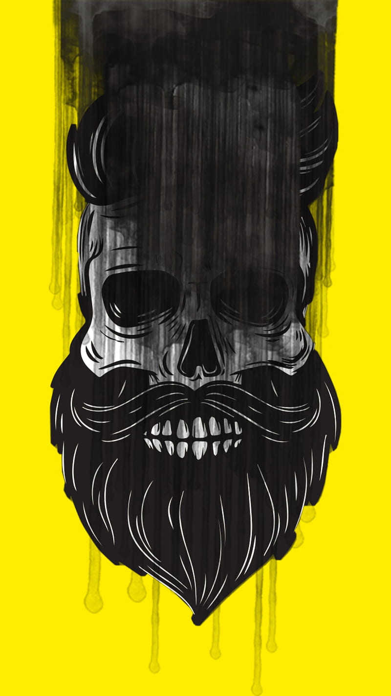 cool skull, beard, black, moustache, yellow, HD phone wallpaper
