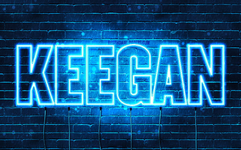 Keegan with names, horizontal text, Keegan name, blue neon lights, with Keegan name, HD wallpaper