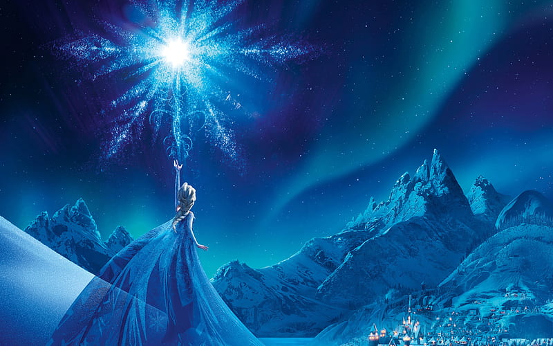 Frozen, Elsa, night, snowflake U, HD wallpaper