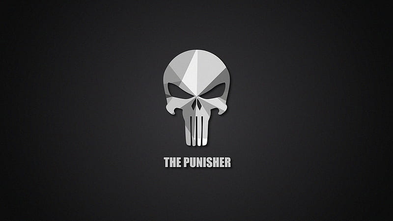 Wallpaper punisher, superhero's logo, minimal, dark desktop