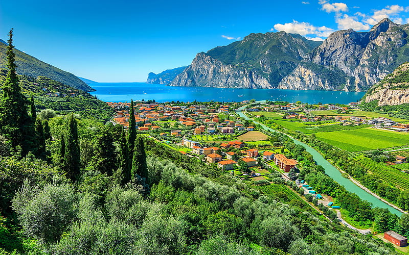 Lake Garda italian cities, R, beautiful nature, Italy, summer, Europe, HD wallpaper