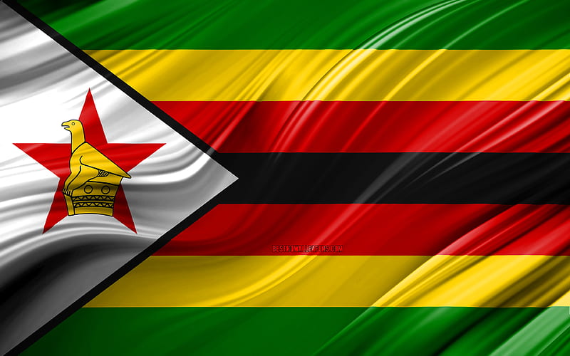 Zimbabwean flag, African countries, 3D waves, Flag of Zimbabwe, national symbols, Zimbabwe 3D flag, art, Africa, Zimbabwe, HD wallpaper