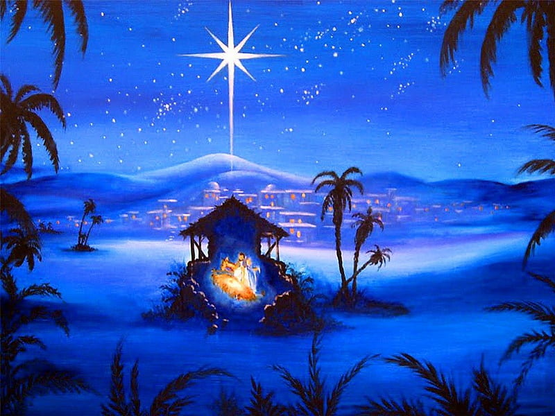 Bethlehem, nativity, christmas, town, night, star, HD wallpaper