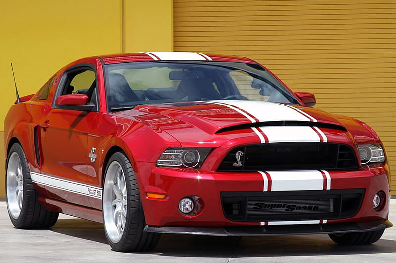 2013-Shelby-Gt500-Super-Snake, mustang, red, white stripe, ford, HD wallpaper